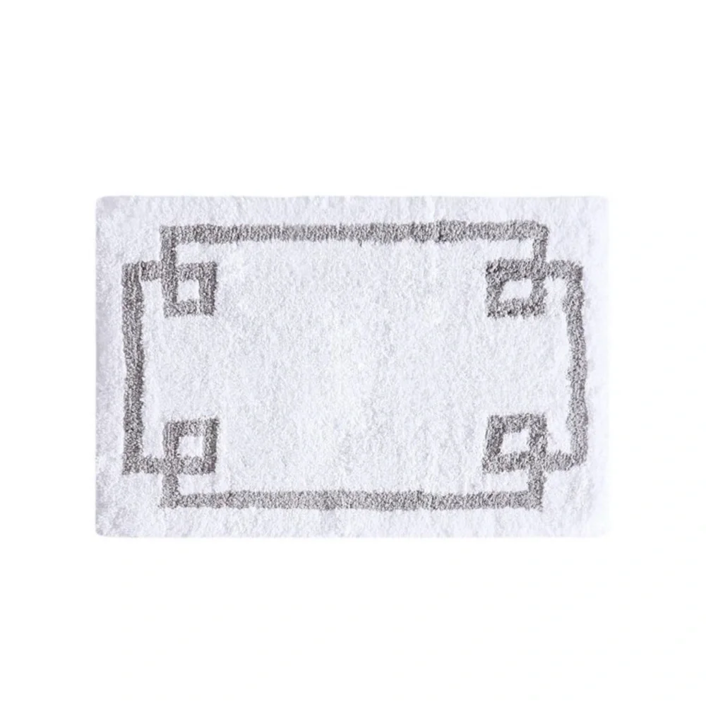 Cotton Tuffed White and Gray Bath Mat (2)